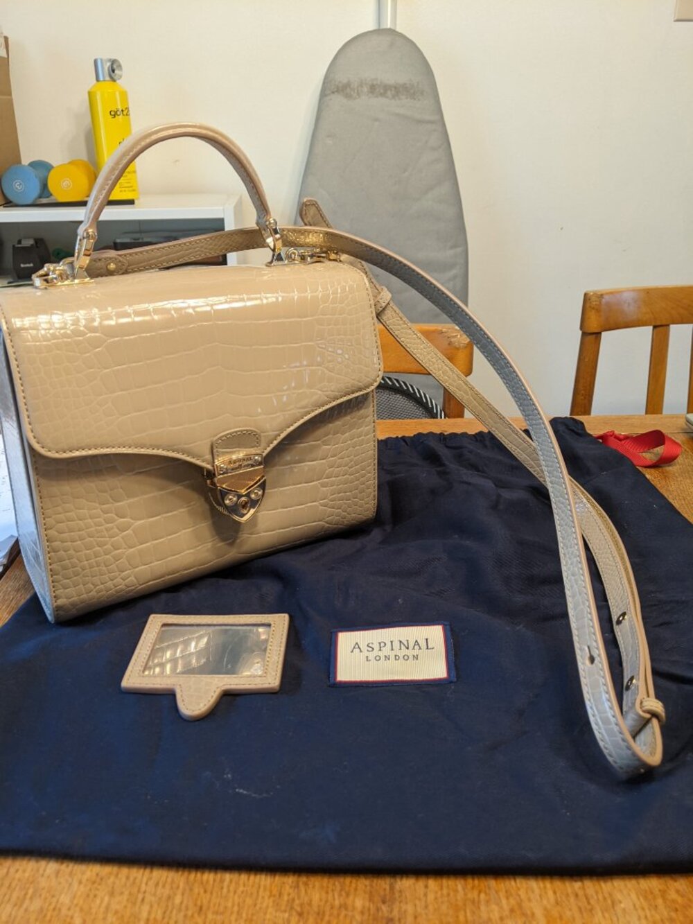 Aspinal of London Mayfair Large Bag Handbag Soft Taupe Patent Croc Beige WOO OWO - Picture 3 of 12